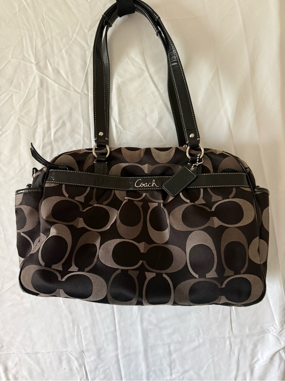 Coach Brown and Black Signature Shoulder Bag